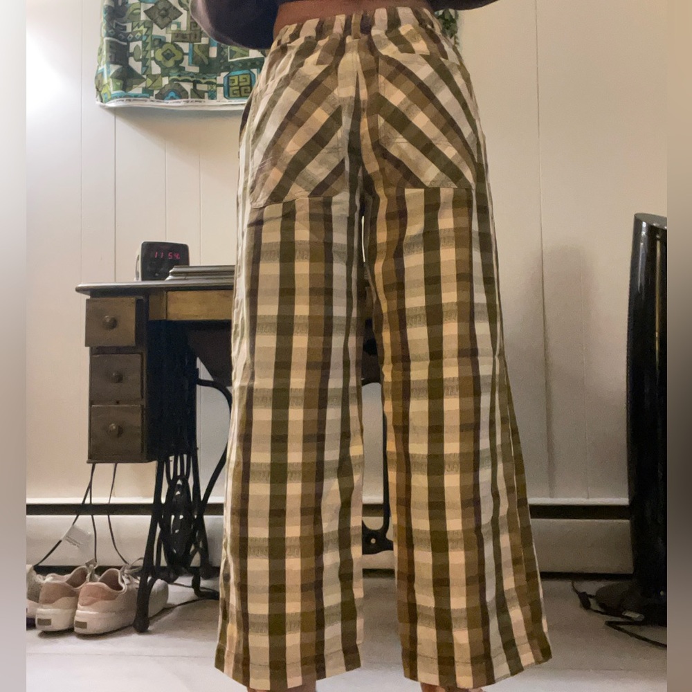 FREE PEOPLE Love Buzz Straight-leg Plaid Check Pants In Olive Combo